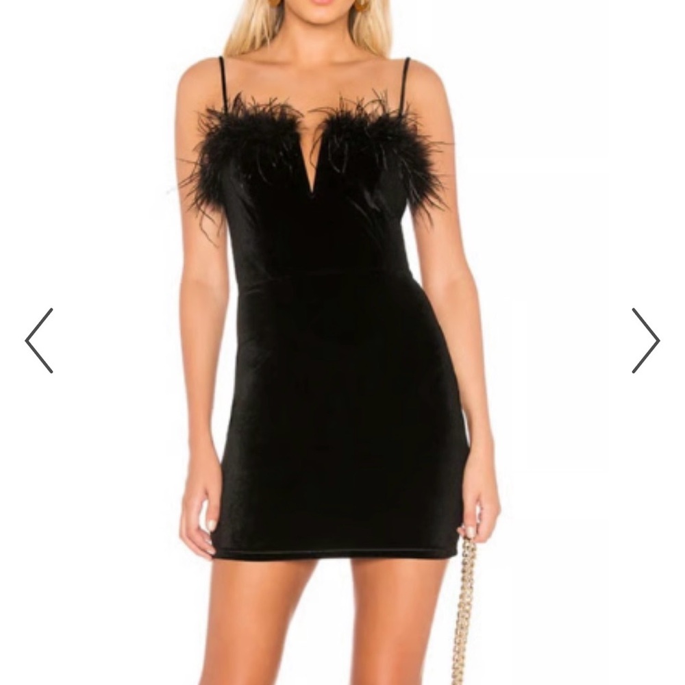 Aidan Mattox Black Feathered Mini Dress